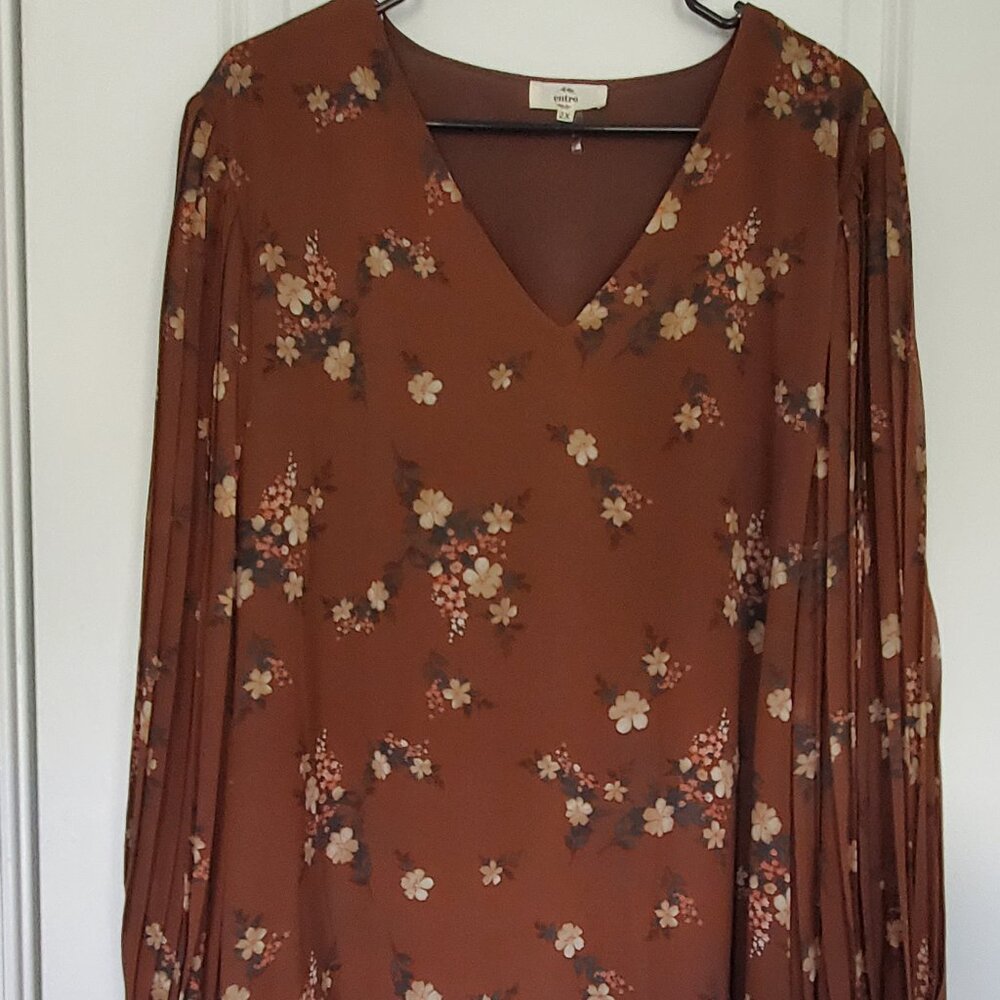 Women's Brown Floral Blouse Sz. 2X